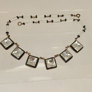 Square faceted black n white art deco linked necklace
